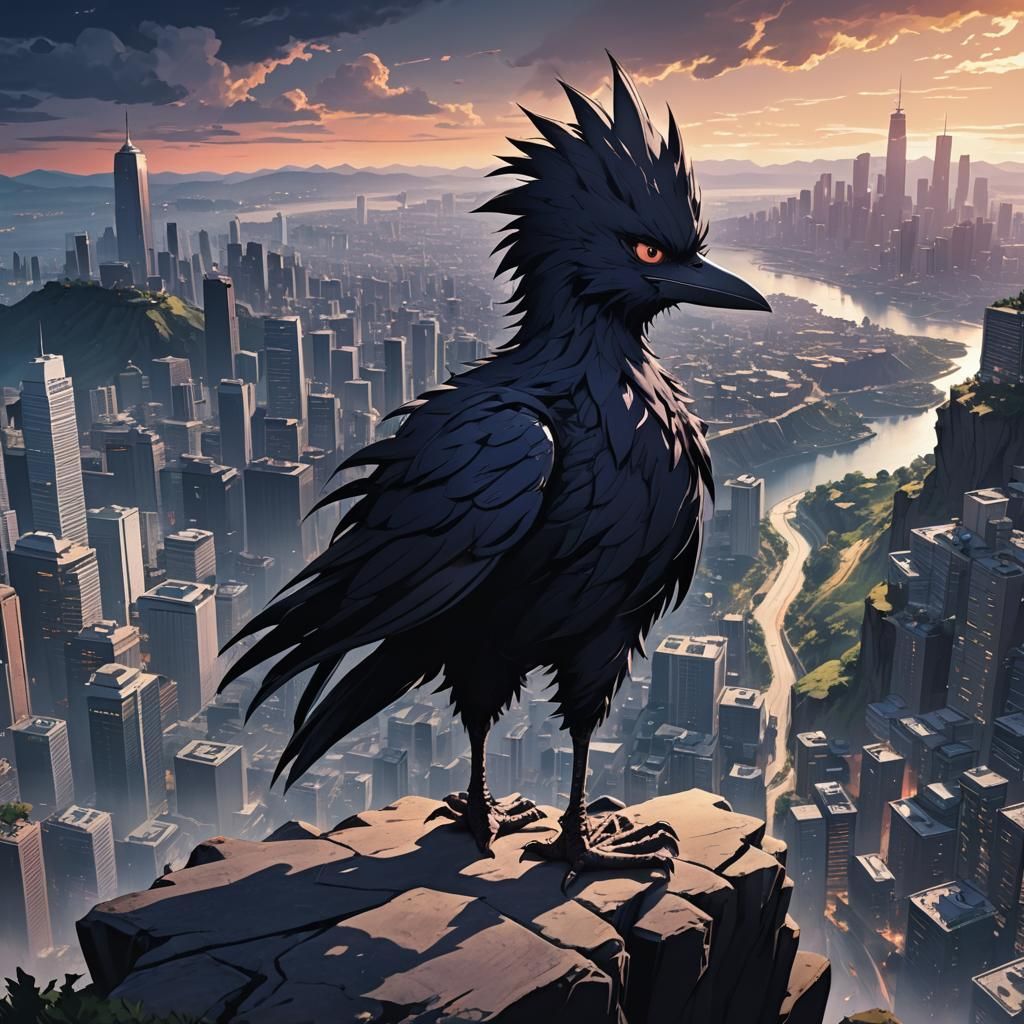 Tokoyami Overlooks Cityscape in Anime Manga Style
