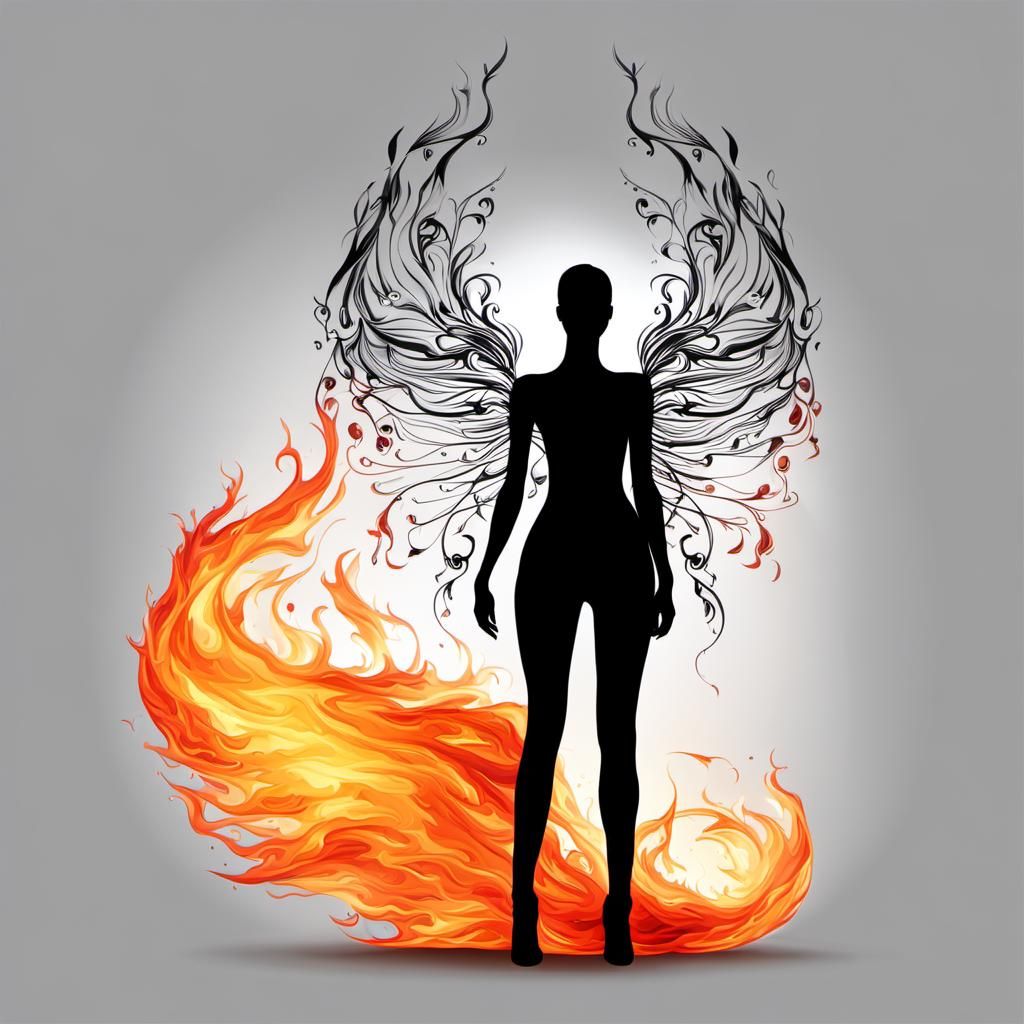 Fiery Silhouette: Woman in Flames