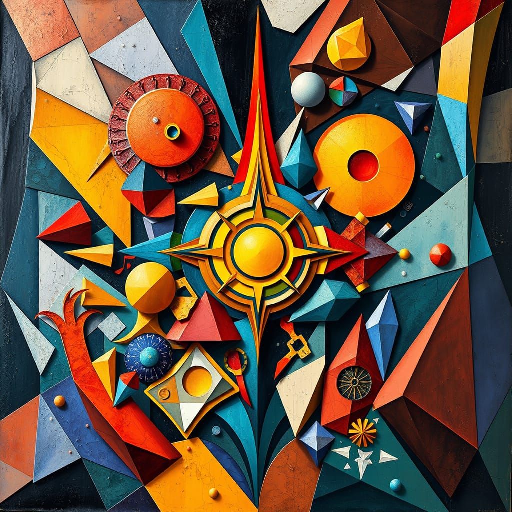 Surreal Cubist Compass in Art Deco Style with Fauvist Flair