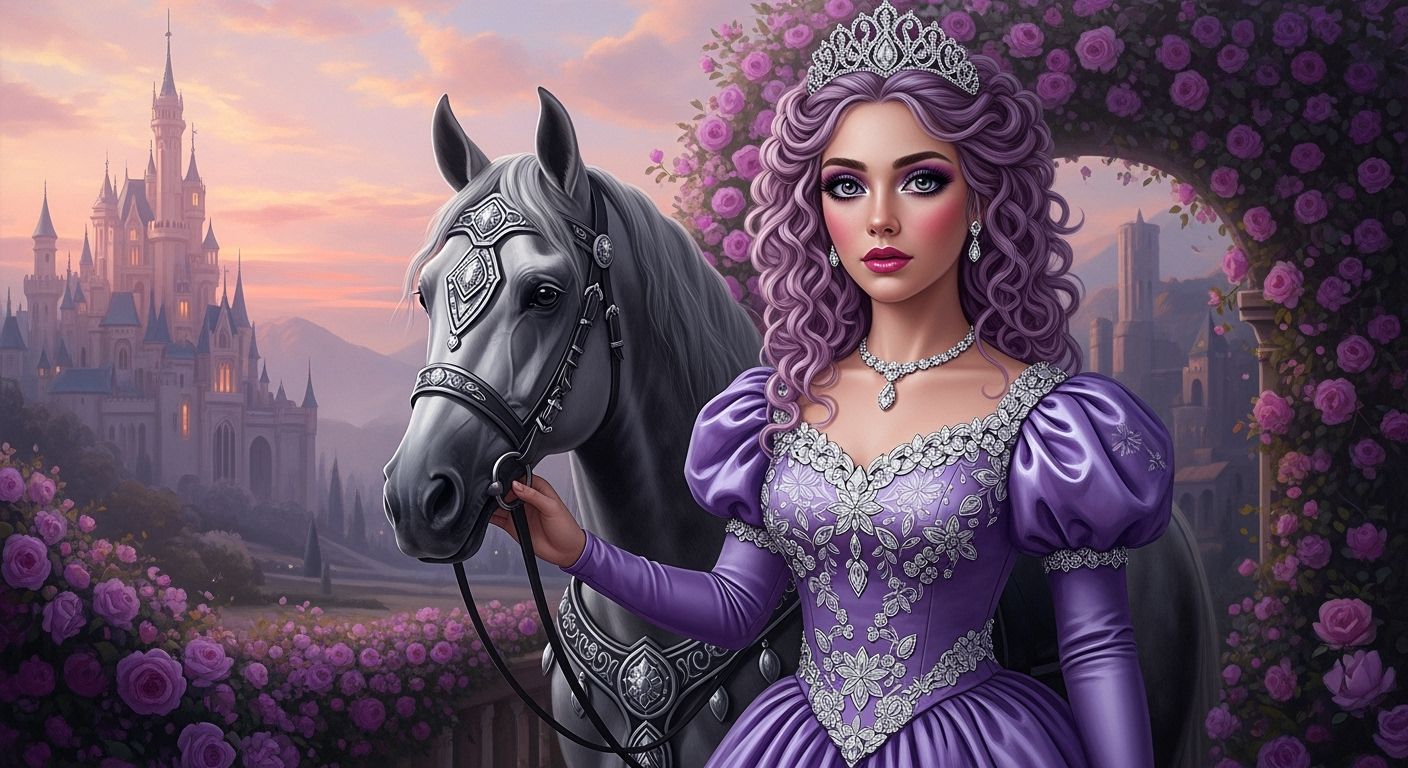 Princess with Gray Horse in Ornate Setting