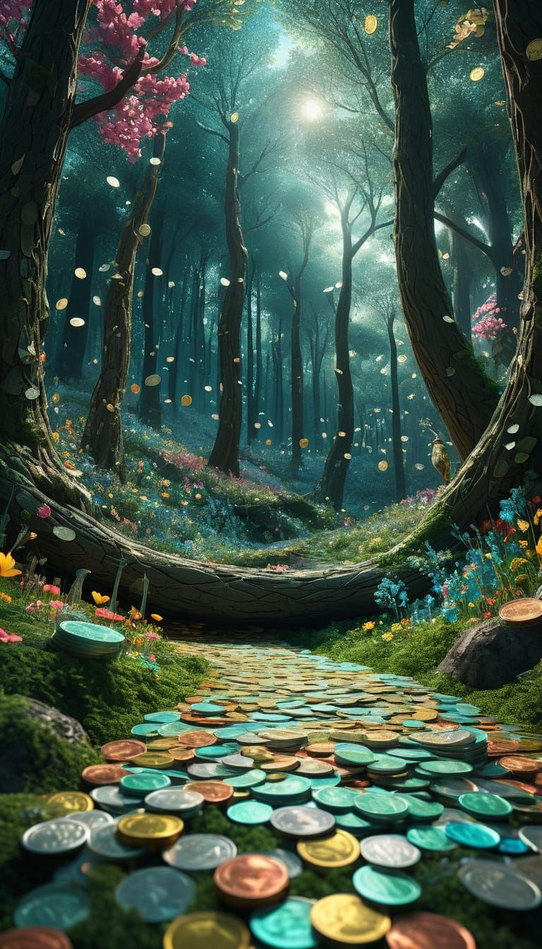 Fantastical Forest of Money Trees and Coin Flowers