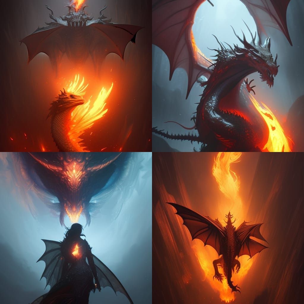 Majestic Dragon Flames in Dark Fantasy Style