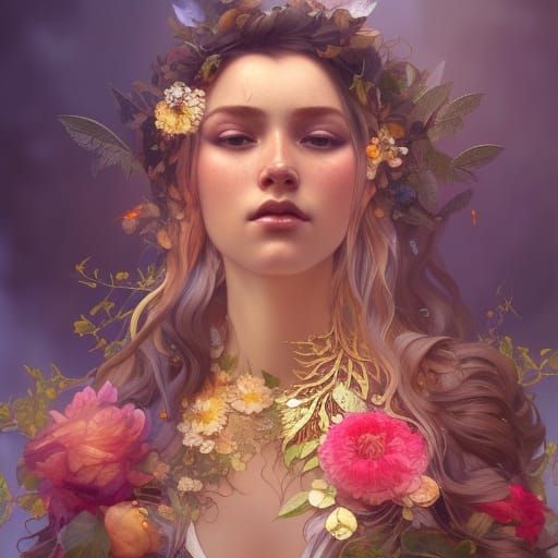 Forest Goddess Portrait in Hyperdetailed Style