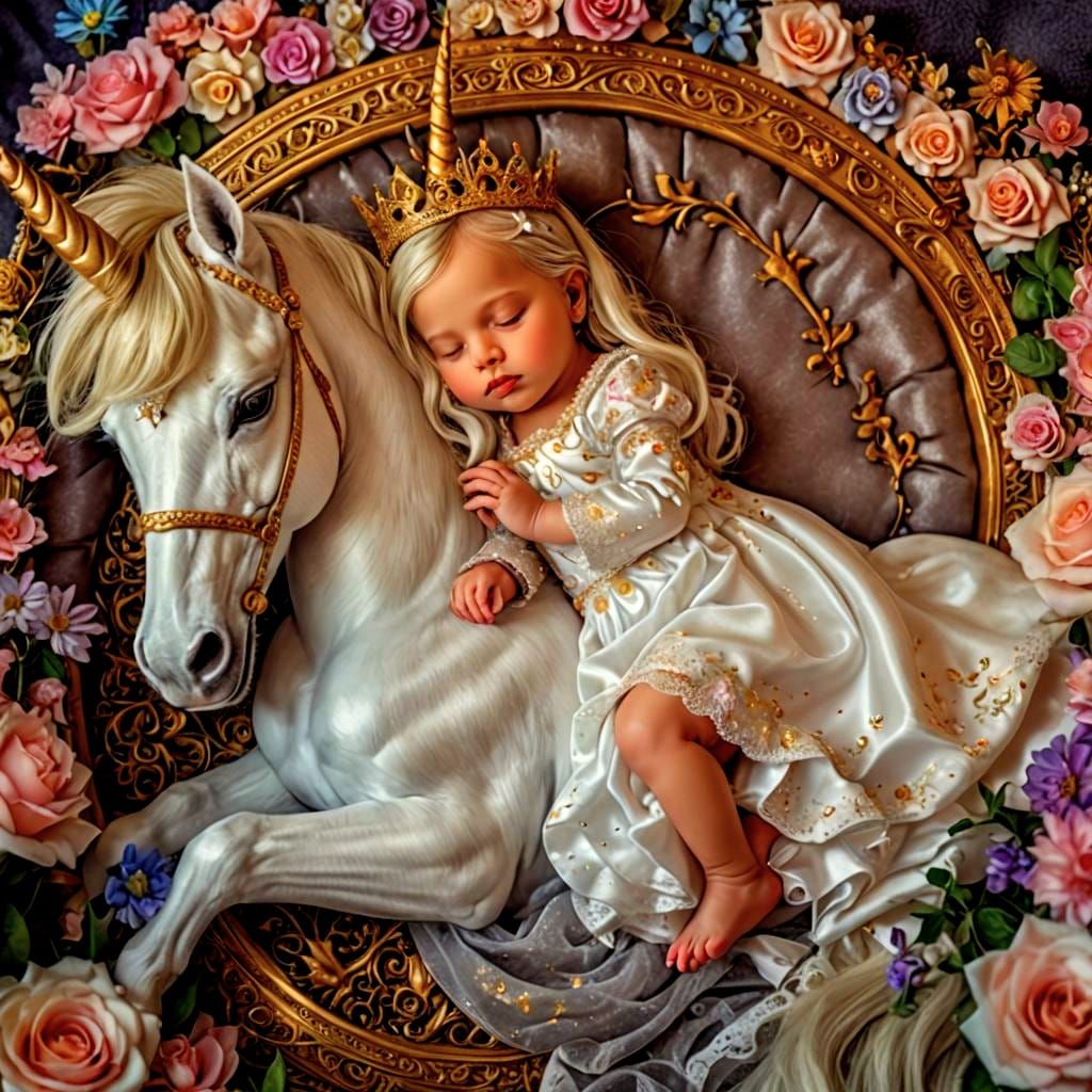 Sleeping Baby Princess with Magical Unicorn