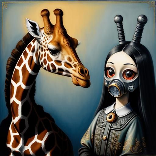 Surrealist Beauty with Gas Mask in Pixar Style