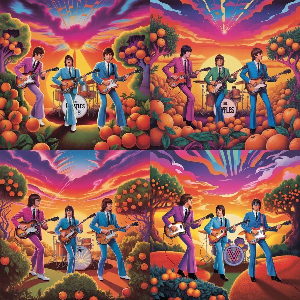 The Beatles Perform in Psychedelic Tangerine Grove Sunset