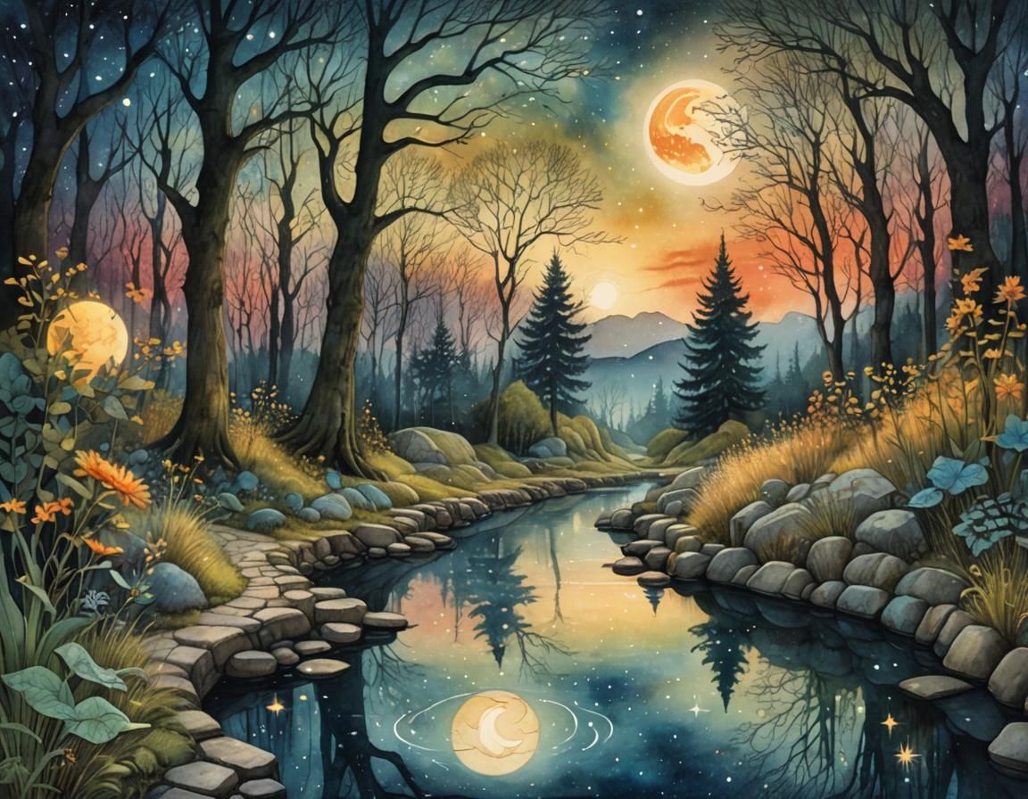 Magical Forest Path in Watercolor Storybook Style