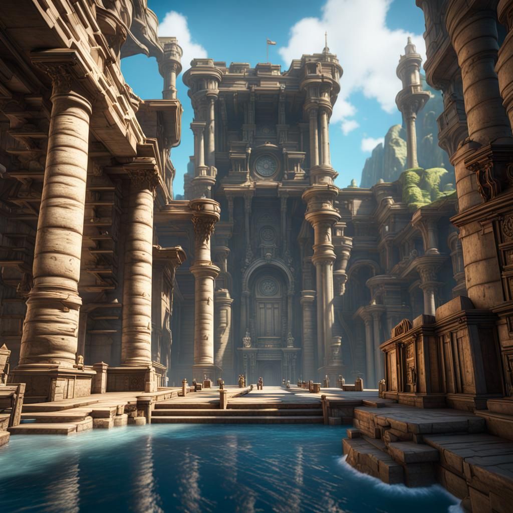 Atlantis Marketplace in 3D Cinematic Style