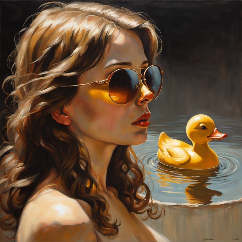 Rubber Duck in Sunglasses: Hyper-Realistic Splash Art