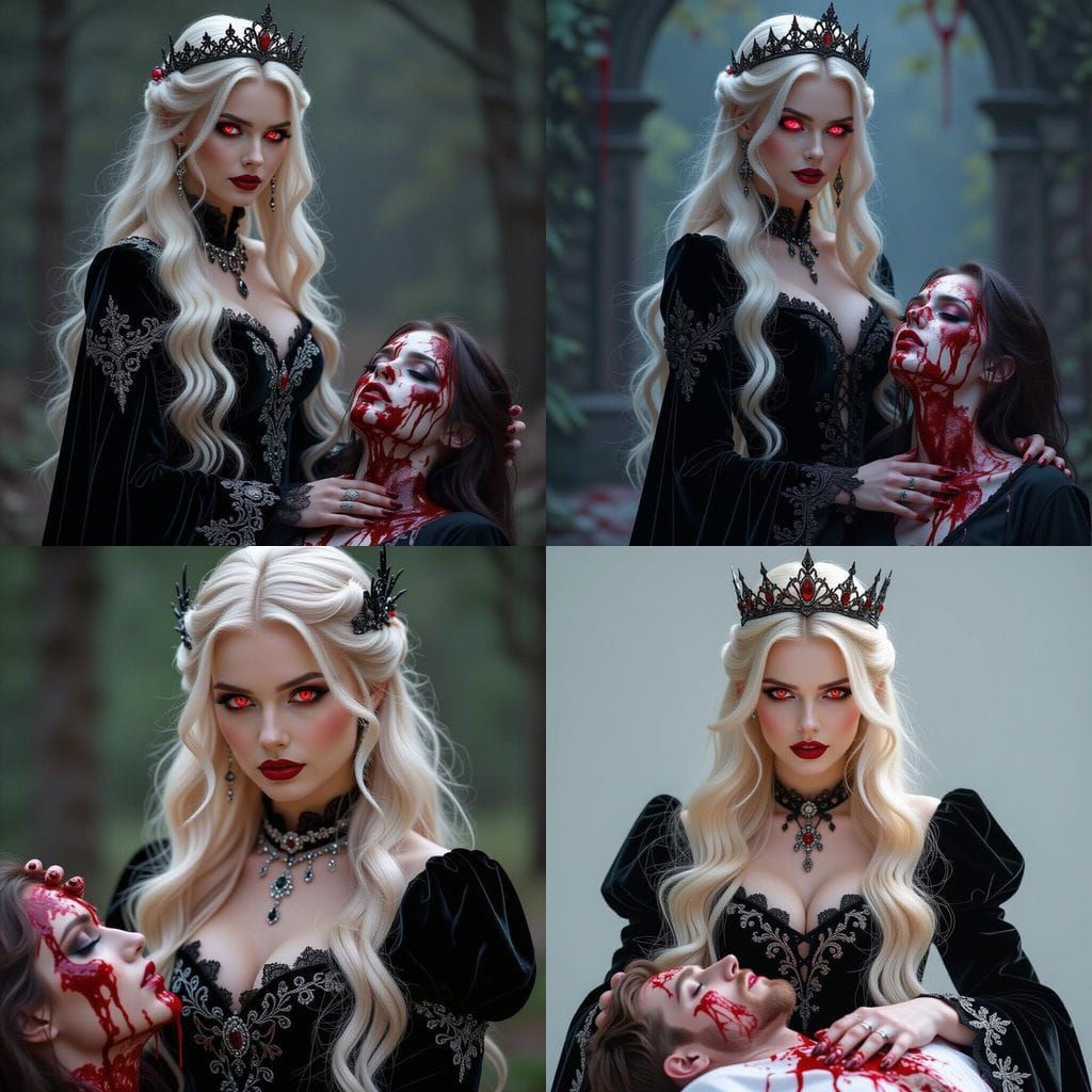 Blonde Vampire Queen in Black Velvet Gown