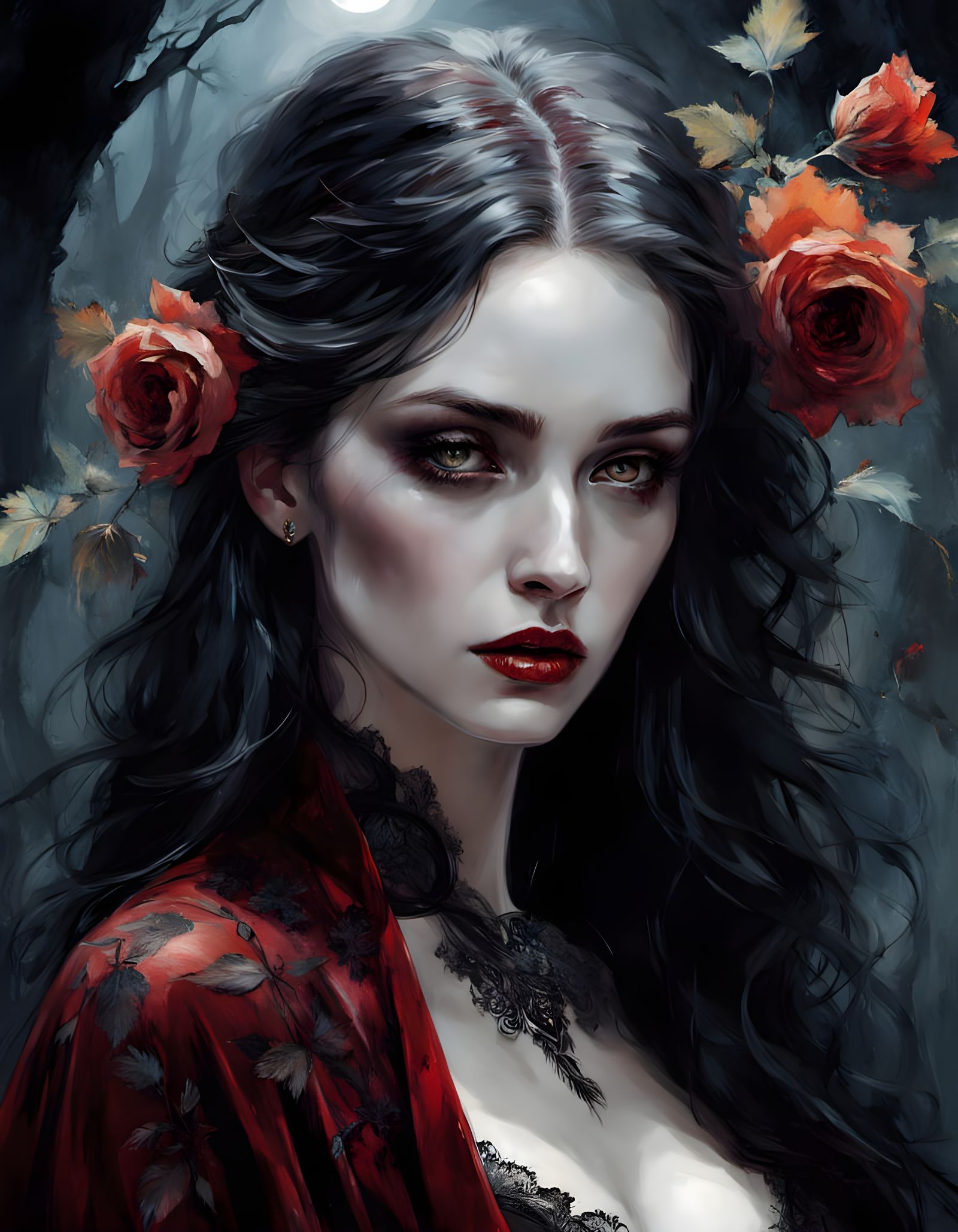 Ethereal Gothic Beauty in a Misty Forest at Dusk