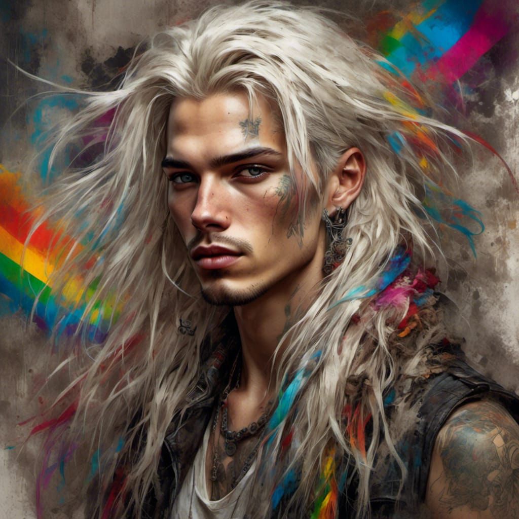 Goth Young Man Portrait with Rainbow Glitter LORA