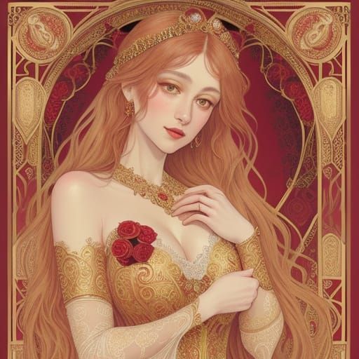 Exquisite Red Valentine in Art Nouveau Style