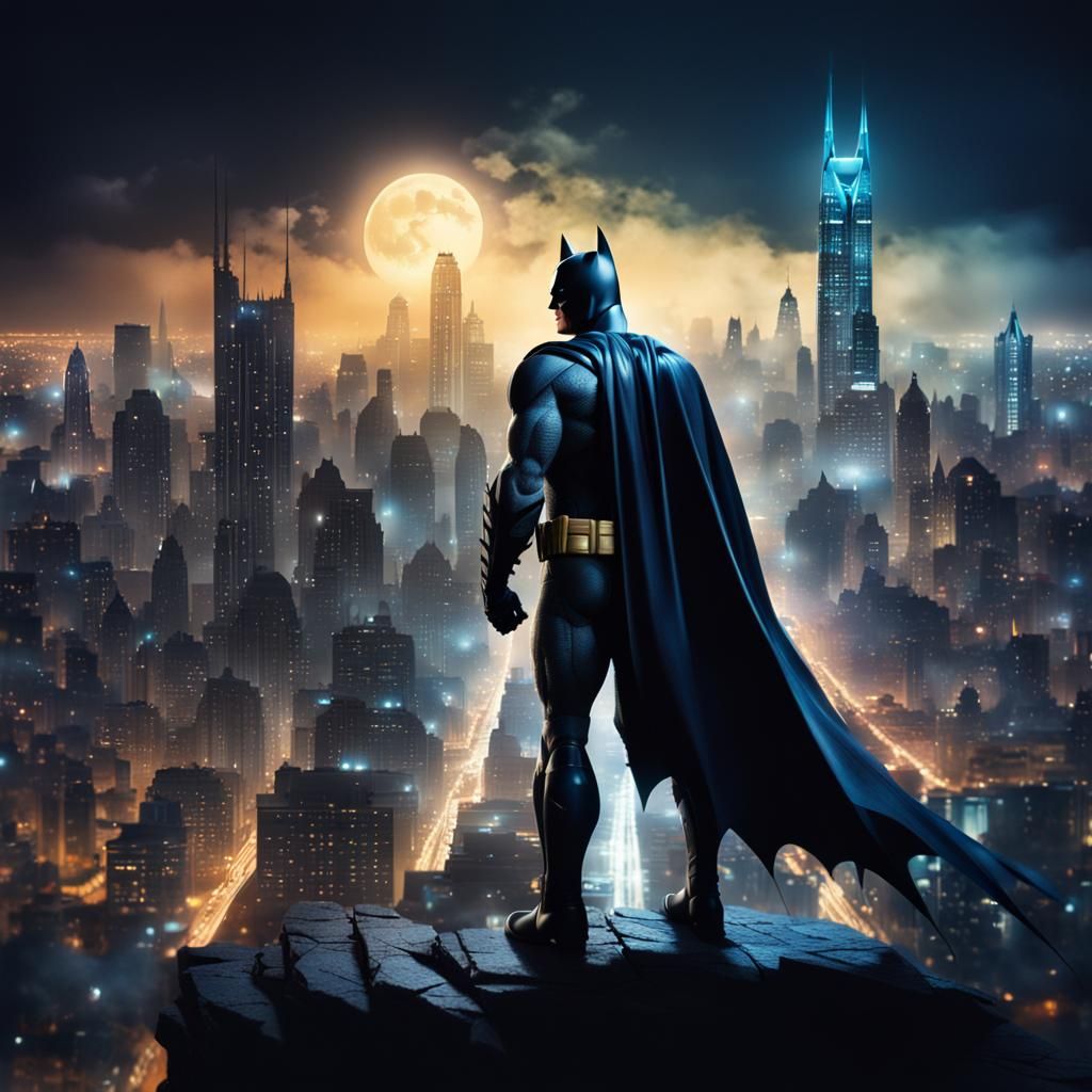 Batman looking down at cityscape