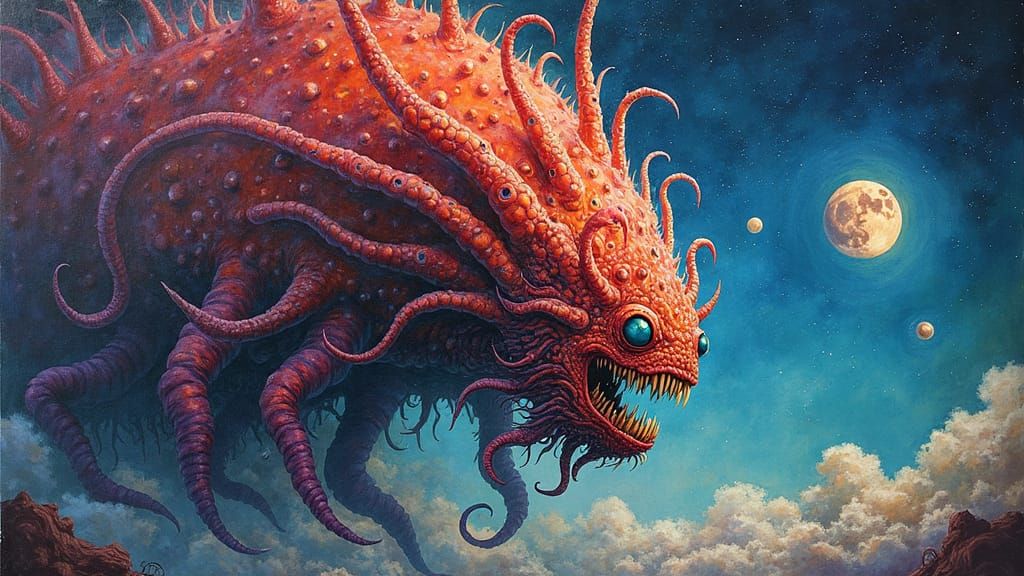 Cosmic Oogly Googly Beast in Surreal Style