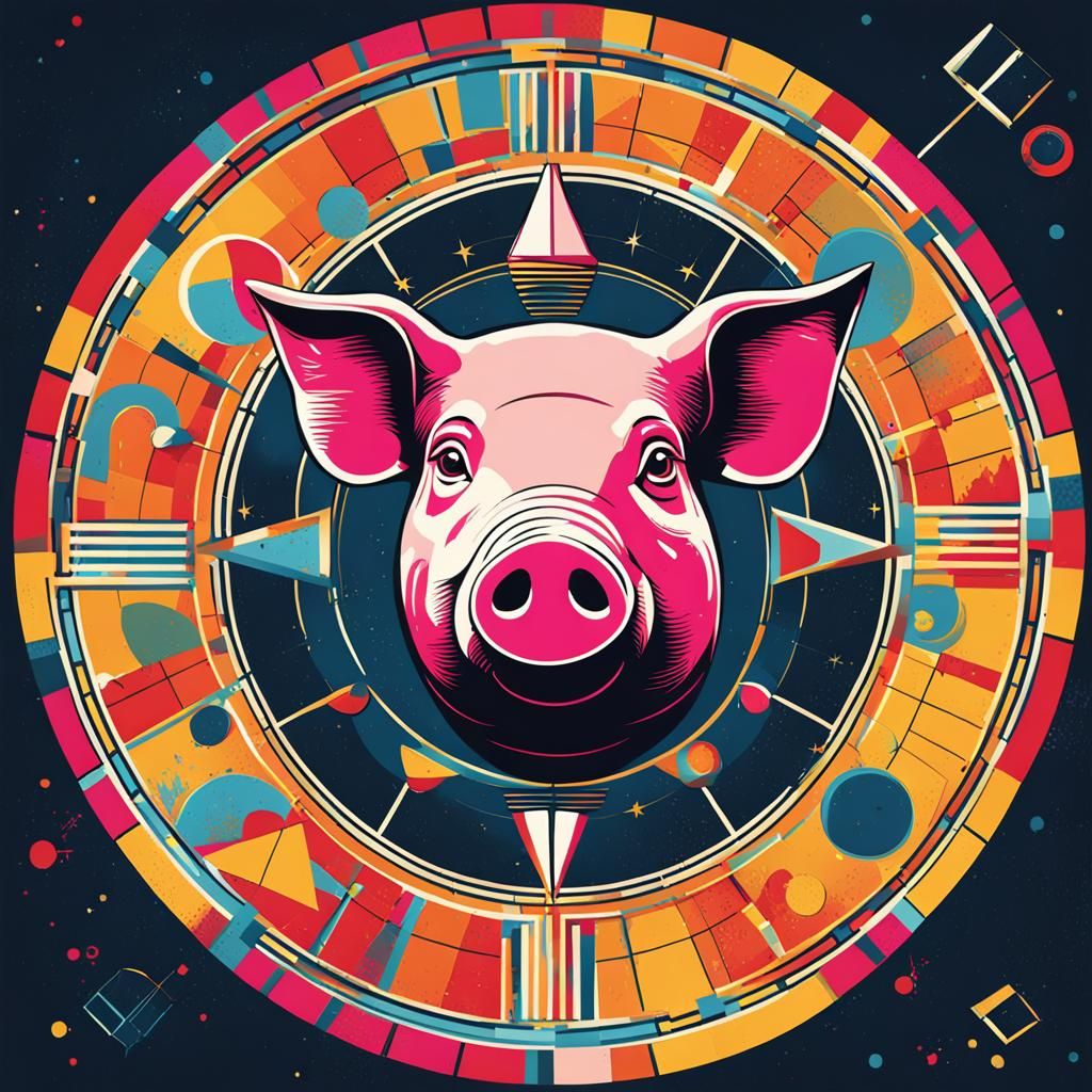 Pop Art Pig in the Zodiac: Geometric Bauhaus Style