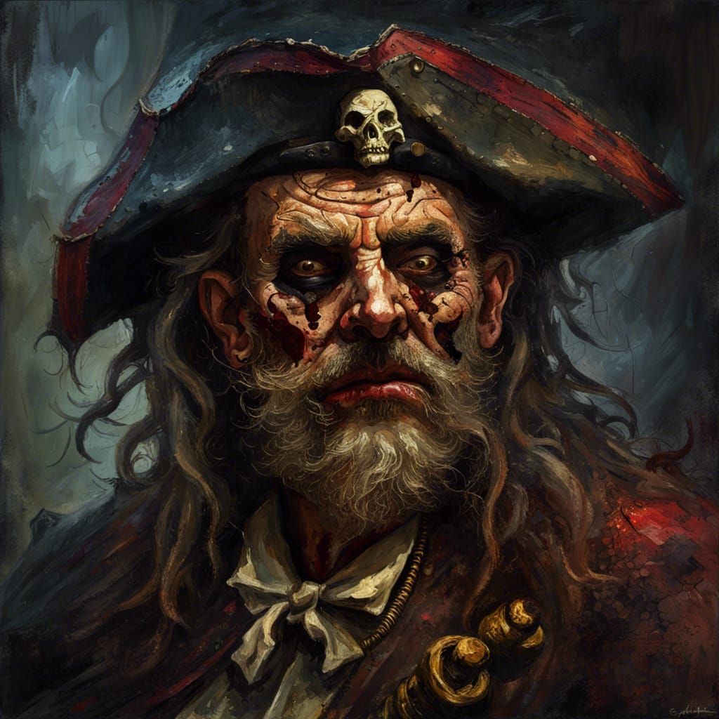 Grotesque Pirate Captain in Gothic Impressionist Style