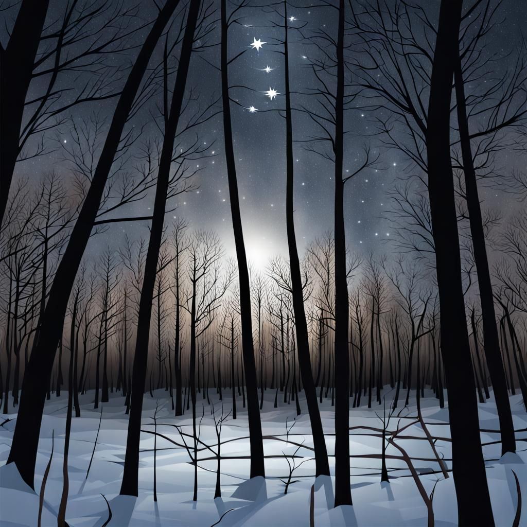 North Star Illuminates Winter Forest Scene