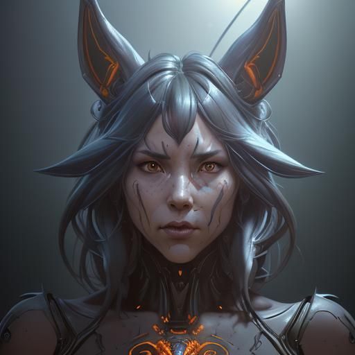 Robotic Rabbit and Giant Demon Portrait