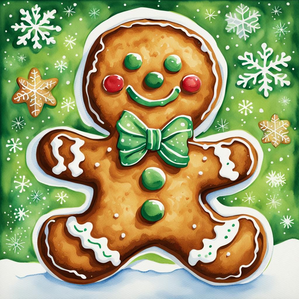 Cheerful Gingerbread Man Watercolor Postcard