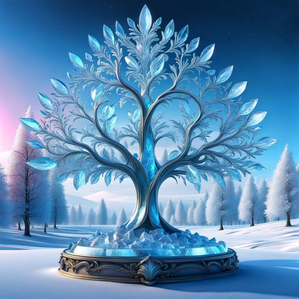 Icy Glass Tree in Snowy Rococo Landscape