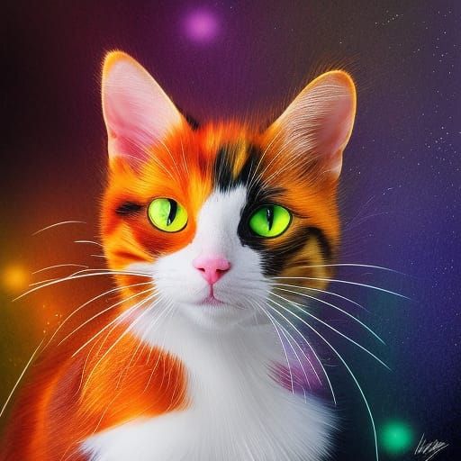 Hyperrealistic Calico Cat in Splash Art Style
