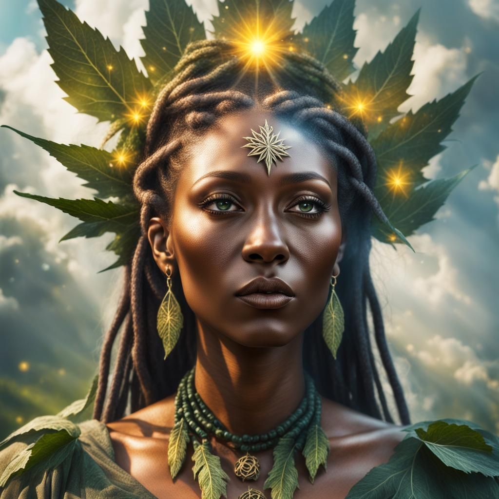 Beautiful Fairy Priestess in Cannabis Dress