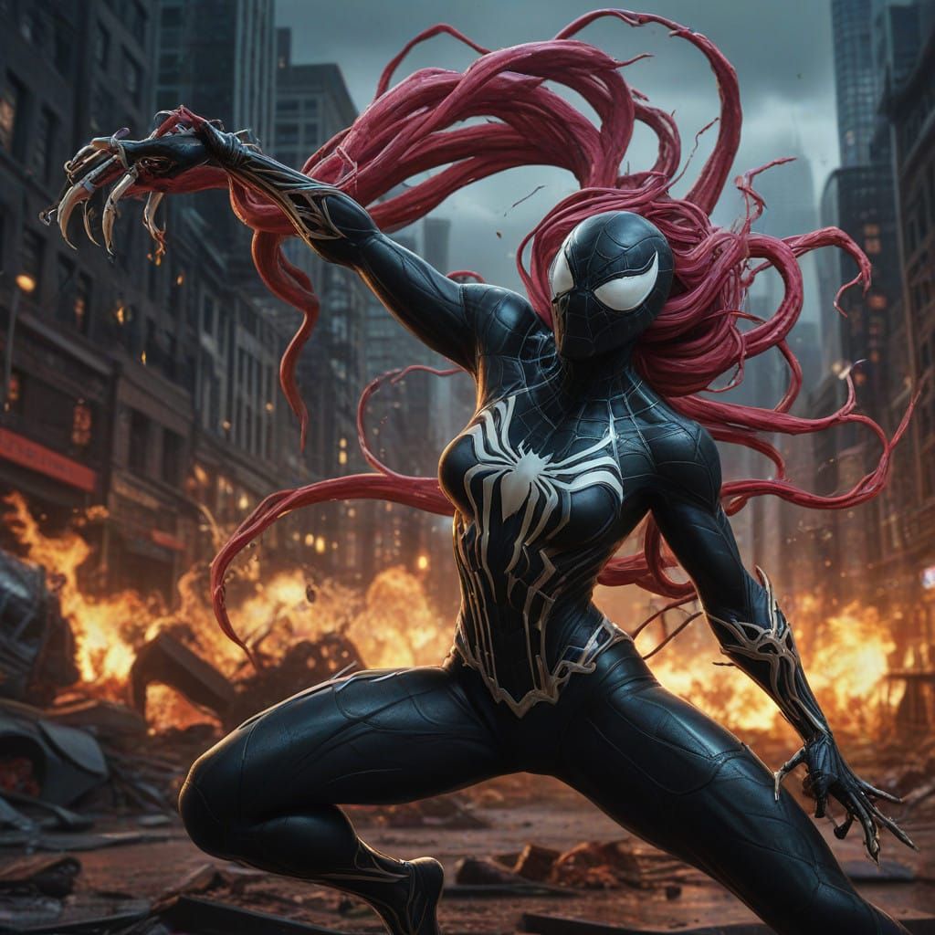 Surreal Female Venom Battles Superhero in a Fantastical Univ...