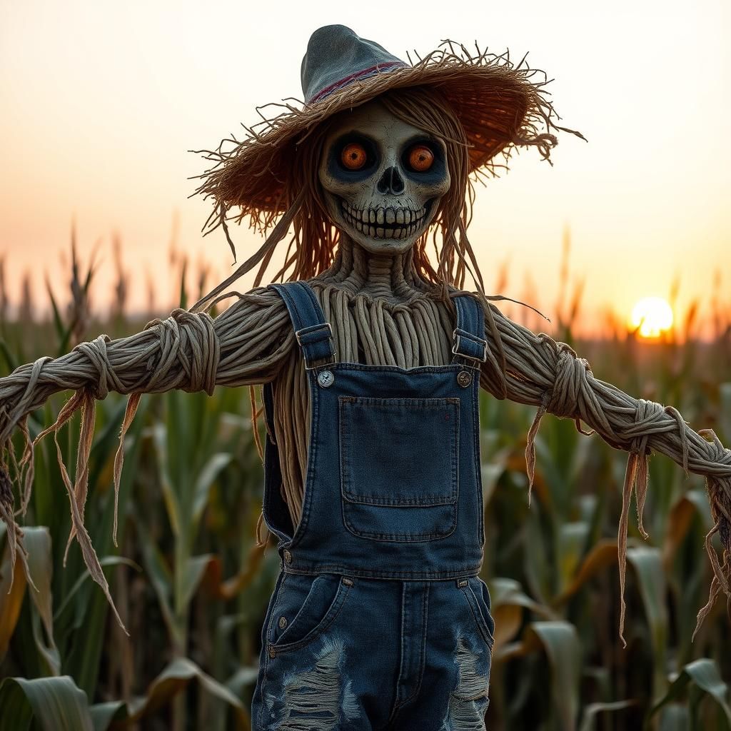 Eerie Female Scarecrow with Hideous Head