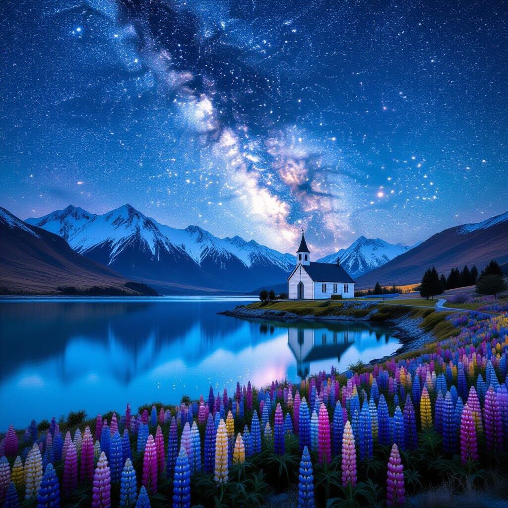 Lake Tekapo's Vibrant Night Sky Landscape