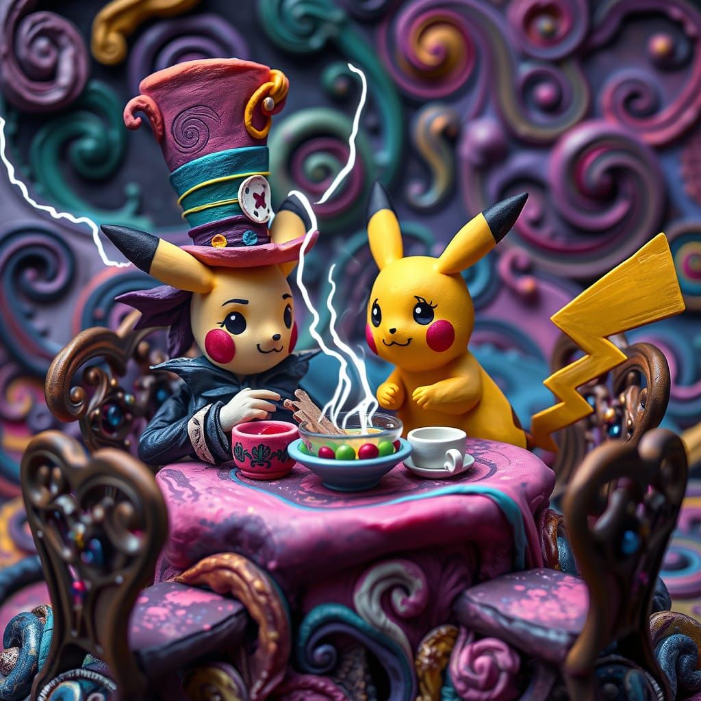 Playdough Mad Hatter and Pikachu Tea Party