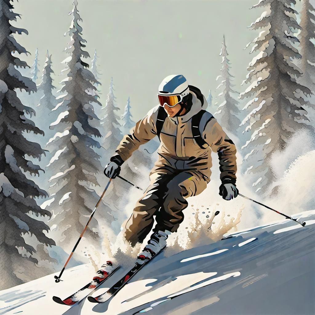 Skier in Olympics as Retro Oil Painting