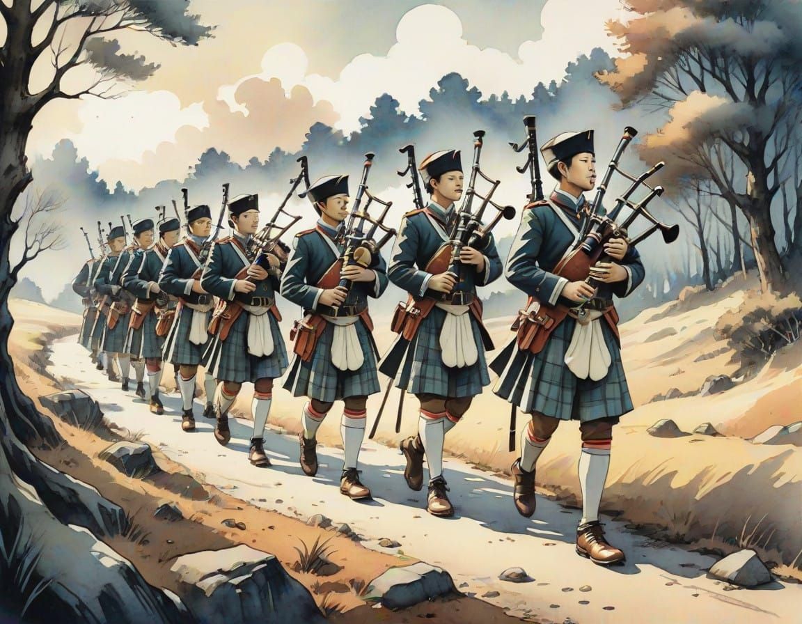 11 Pipers Piping in Vintage Manga Style