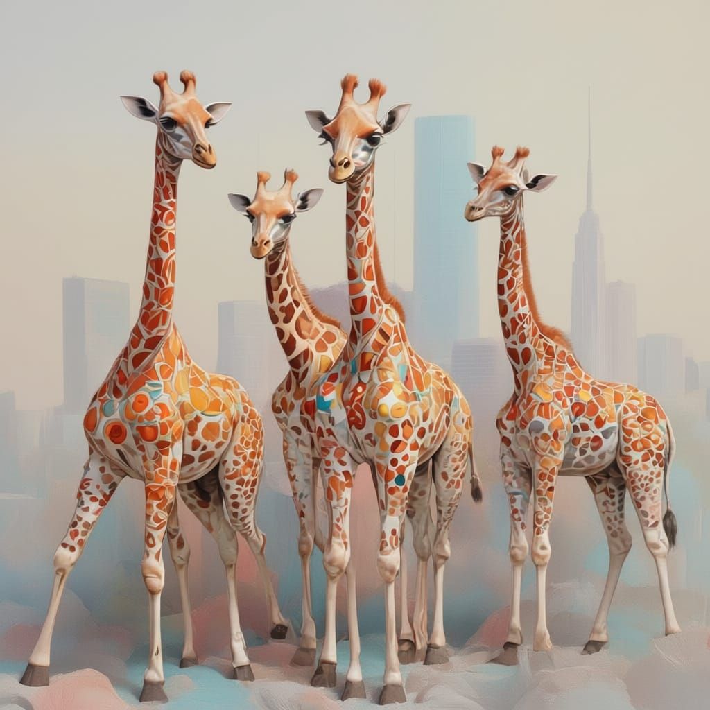 Vibrant Silk Scarf with Giraffes and Swirling Patterns