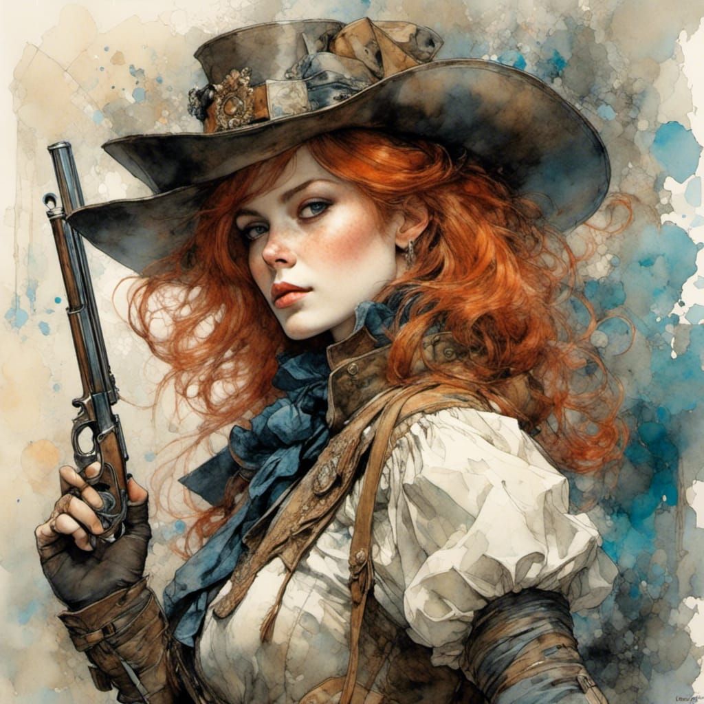 Musketeer Woman Portrait in Art Nouveau Style