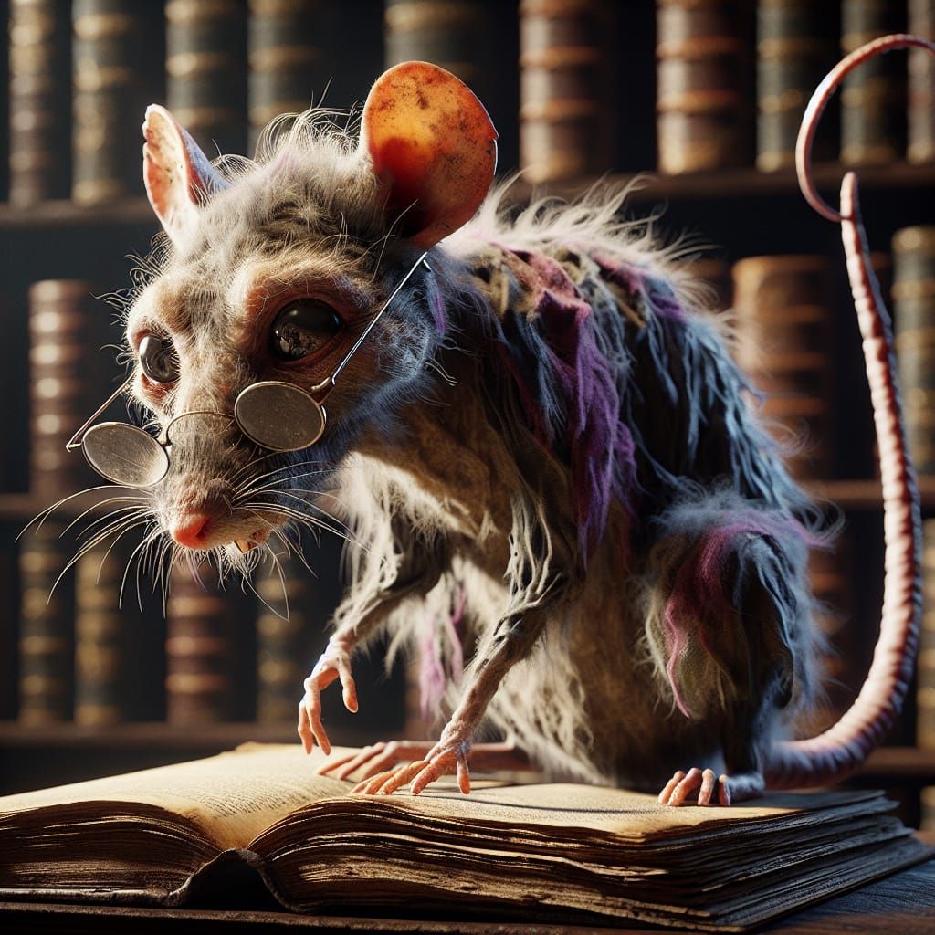 Ancient Library Rat in Hyperrealistic Style