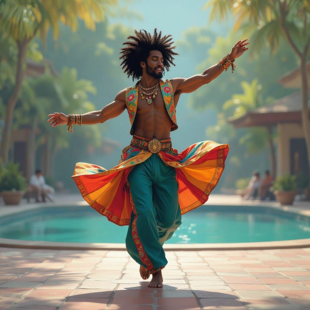 Exuberant Dancer in a Vibrant Urban Scene