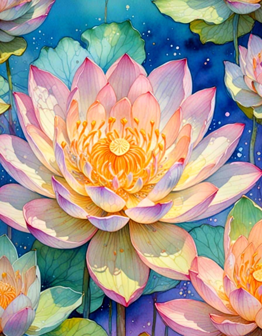 Whimsical Lotus Fantasy in Pastel Hues