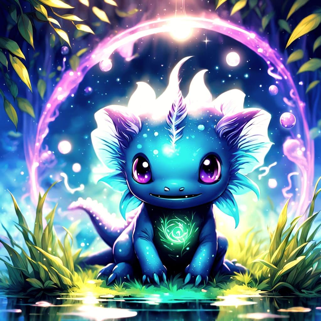 Enchanted Shadow Axolotl Under Starry Night Sky