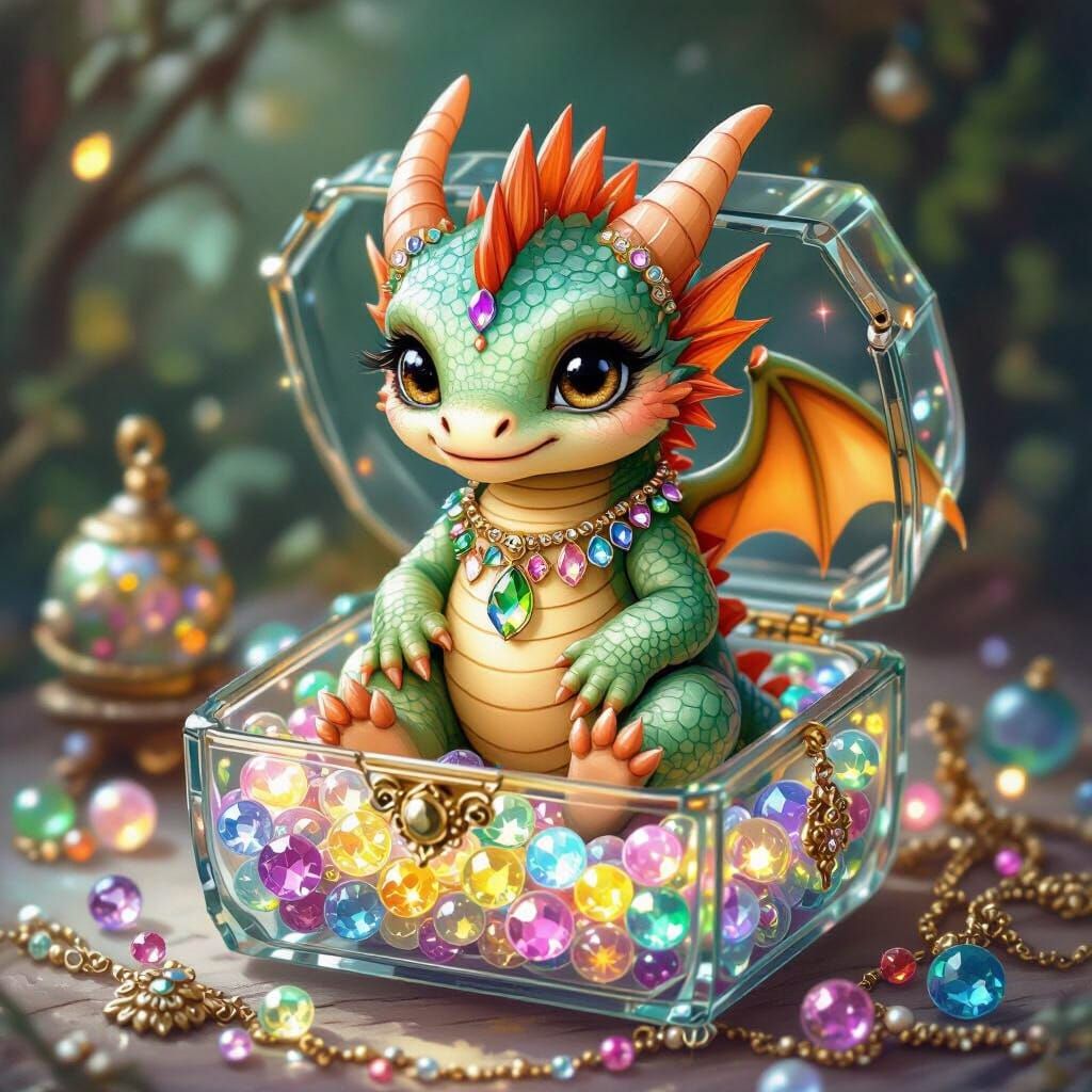 Gemstone Dragon in Glass Jewelry Box