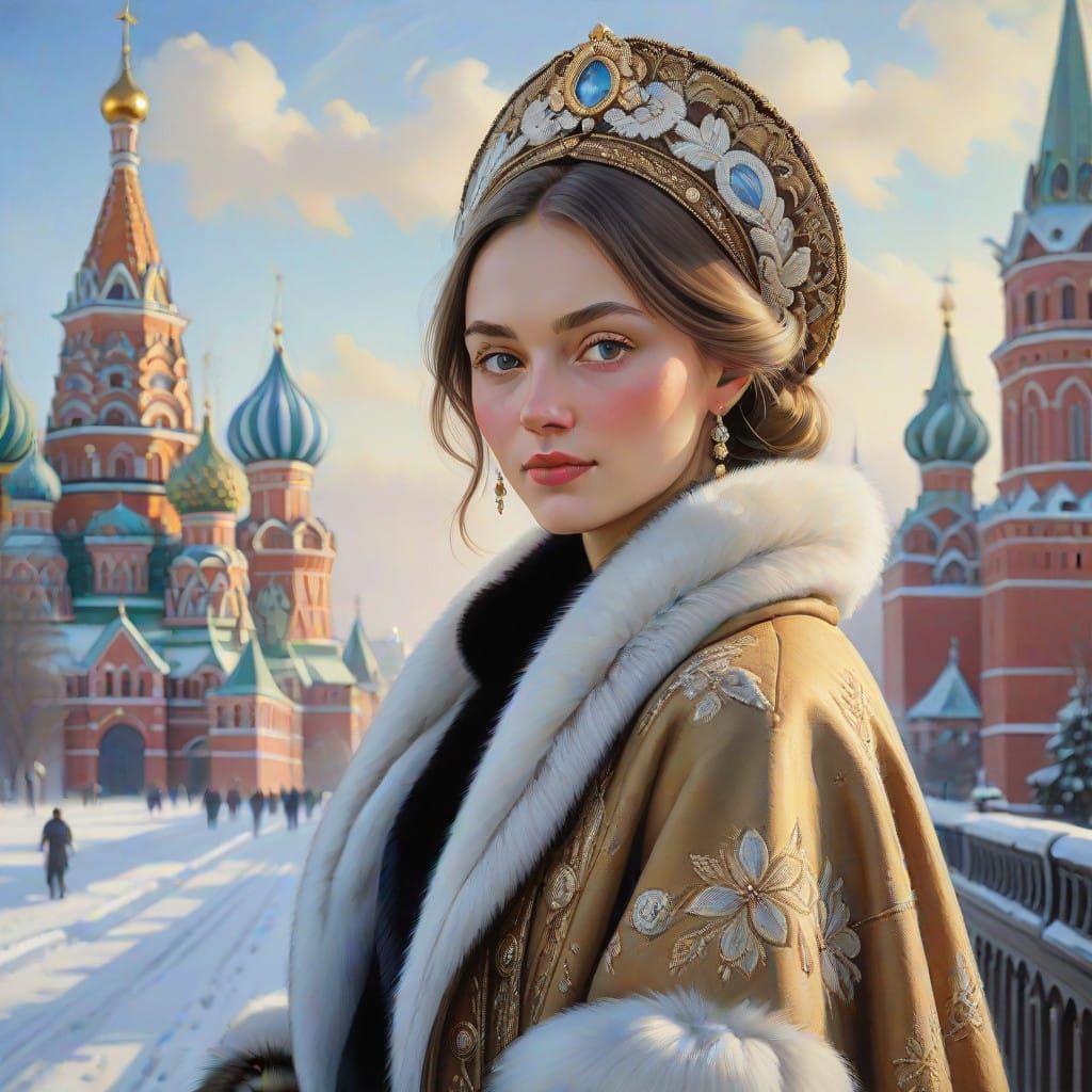 Russian Aristocrat in Winter Kremlin Landscape