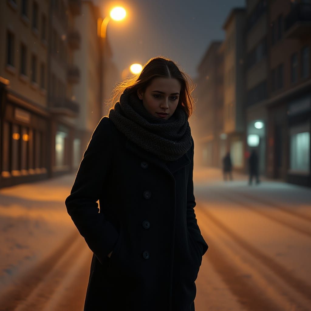 Winter Night Scene in Cinematic Realism