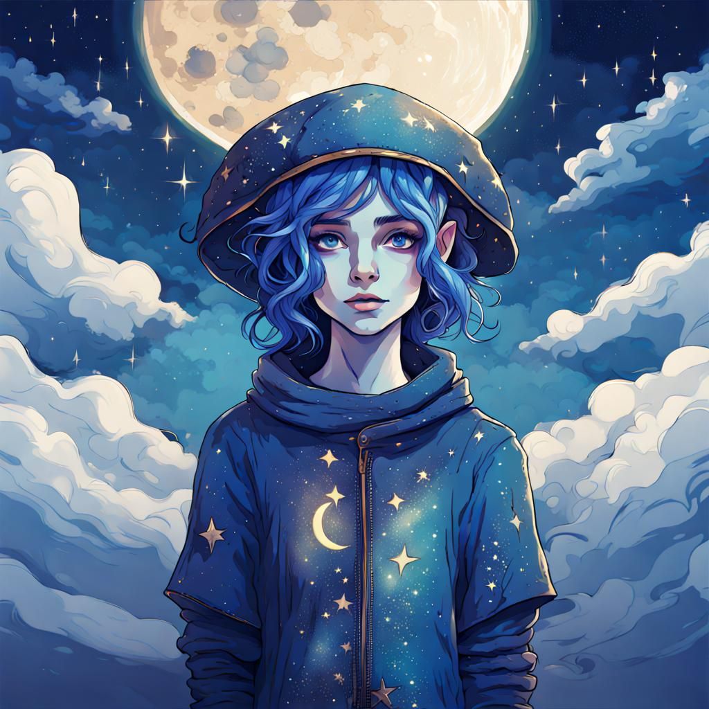 Dream Elf in Cosmic Night Sky
