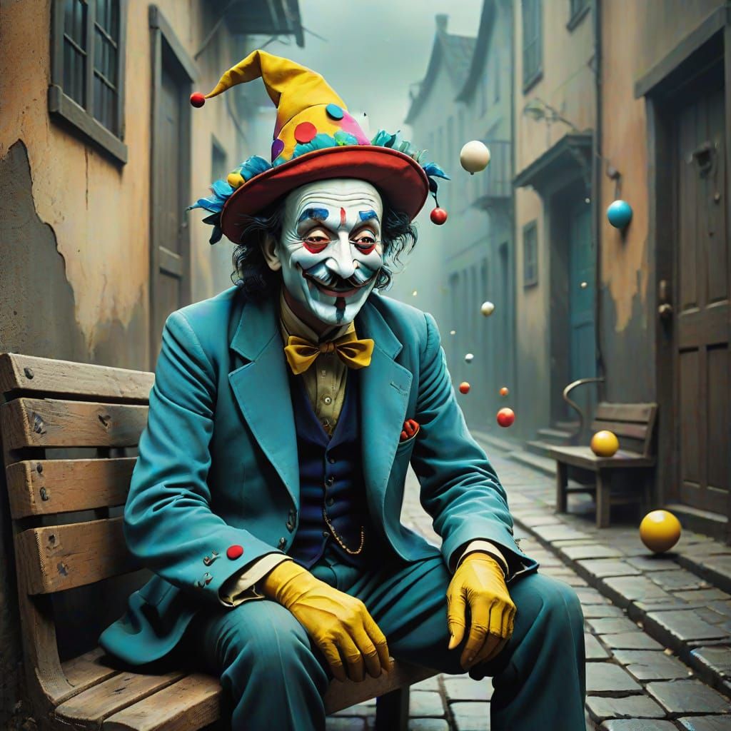 Surrealist Jester in Despair, Forgotten by Mirth