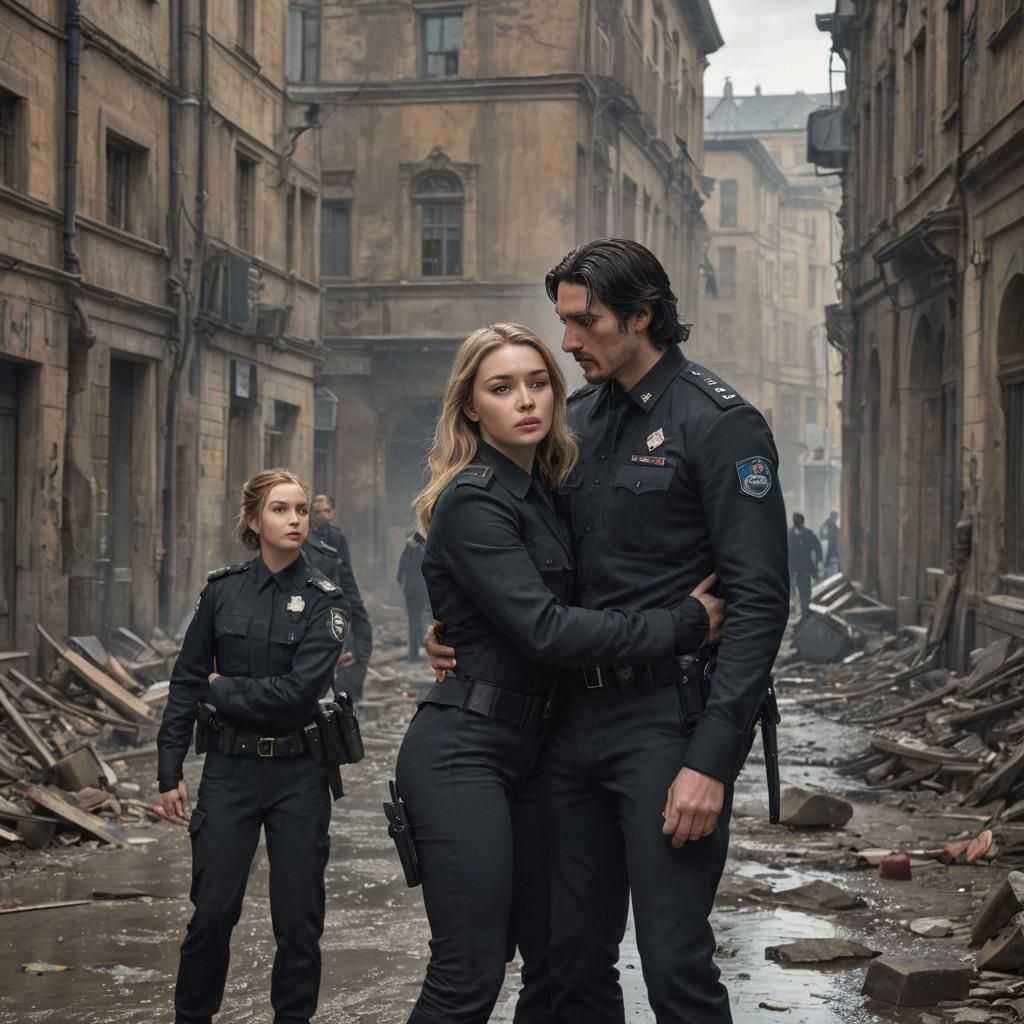 Romantic Russian Policeman Scene in Comic Book Style
