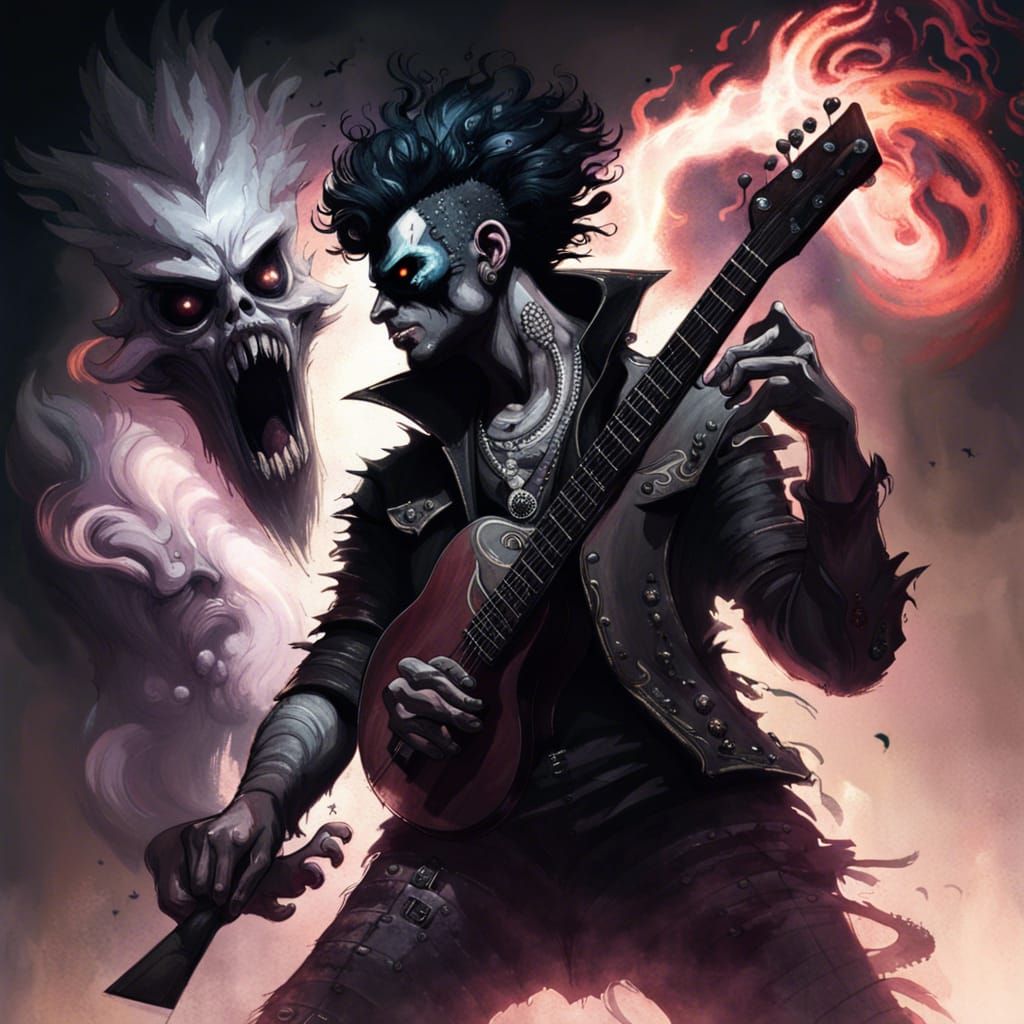 Epic Guitar Battle in Grimdark Dystopian Style