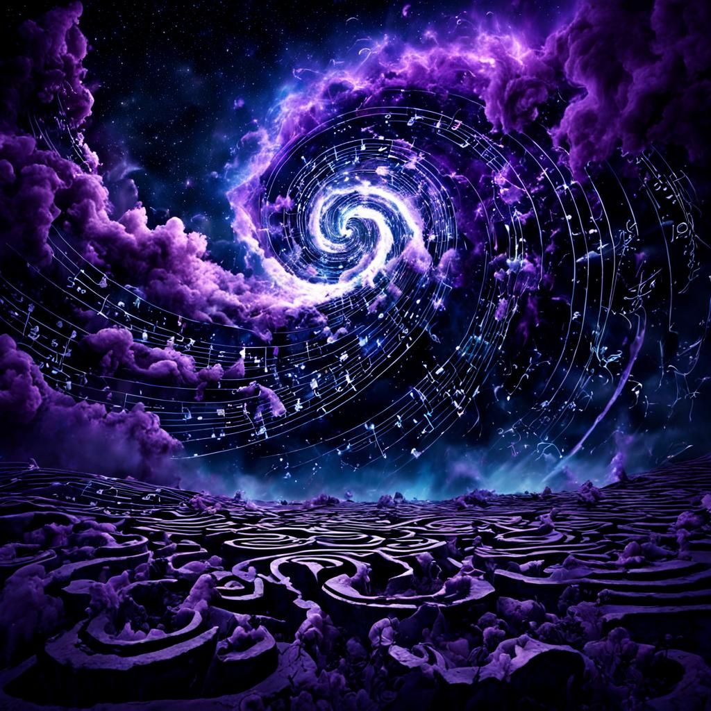 Filigree Music Sheet Tornado in Bioluminescent Desert