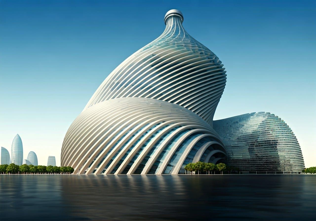 Futuristic City with Klein Bottle Skyscraper