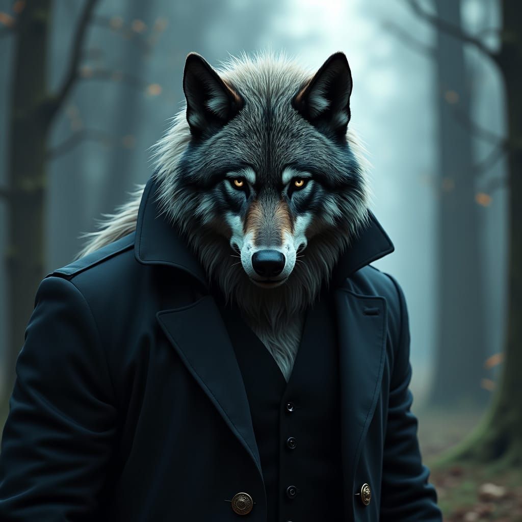 Ethereal Werewolf Gentleman in Melancholic Portrait