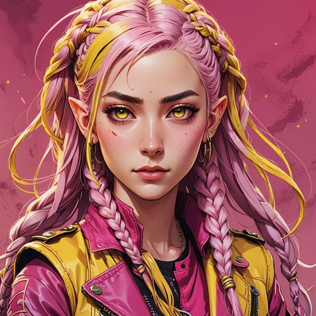 Anime Elf Girl Portrait in Studio Trigger Style